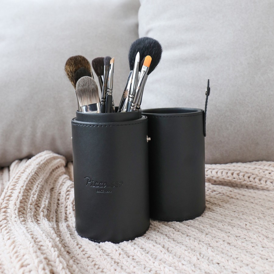 Cosmetics PICCASSO | Piccasso Premium Leather Cylinder Brush Case Black